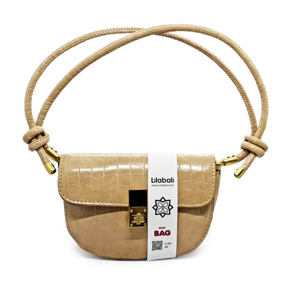 Beige Crocodile Pattern Baguette Ladies Sling Handbag