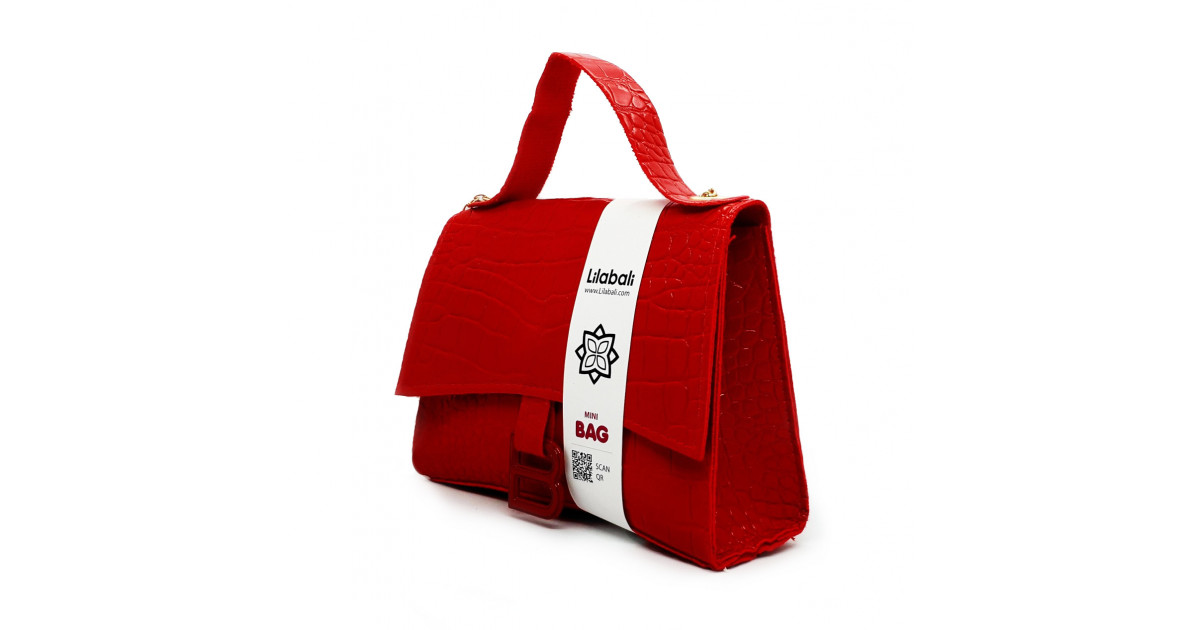 Crocodile Embossed Portable Crossbody Bag -Red