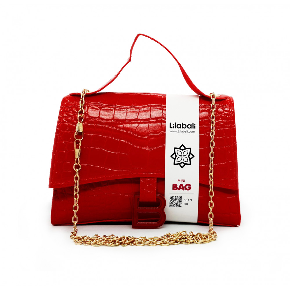 Crocodile Embossed Portable Crossbody Bag -Red