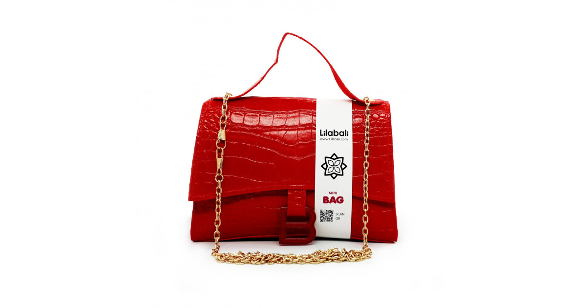 Crocodile Embossed Portable Crossbody Bag -Red
