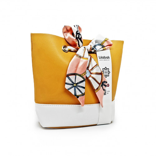 Satin Lace Bow Design Bucket Bag with Long Chain -Yellow