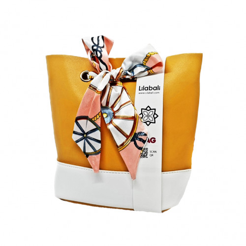 Satin Lace Bow Design Bucket Bag with Long Chain -Yellow