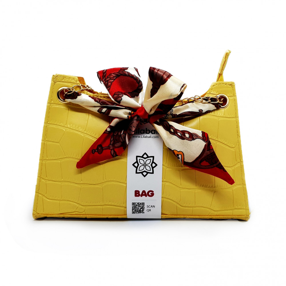 Crocodile Pattern Metal Chain Satin Handle Design Handbags
