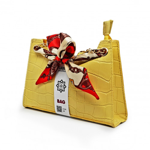 Crocodile Pattern Metal Chain Satin Handle Design Handbags
