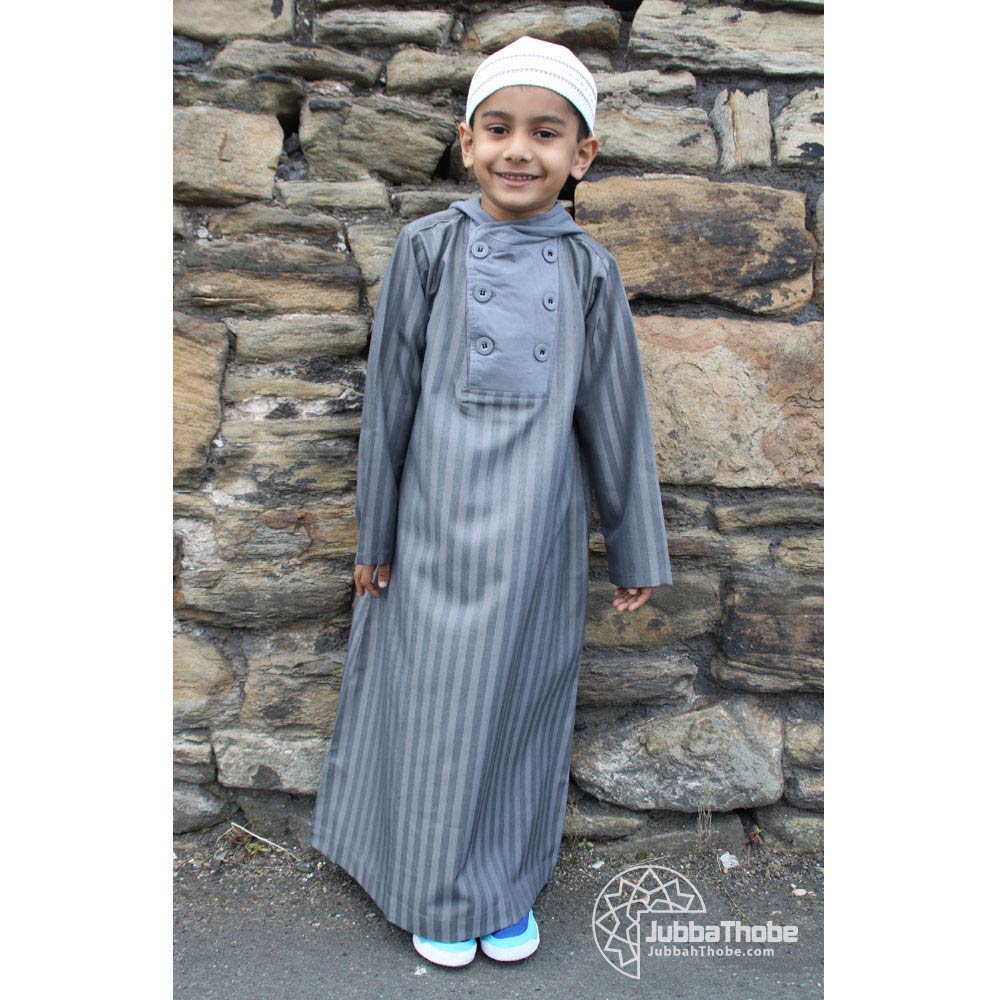 Button Hooded Charcoal Grey Children Jubba